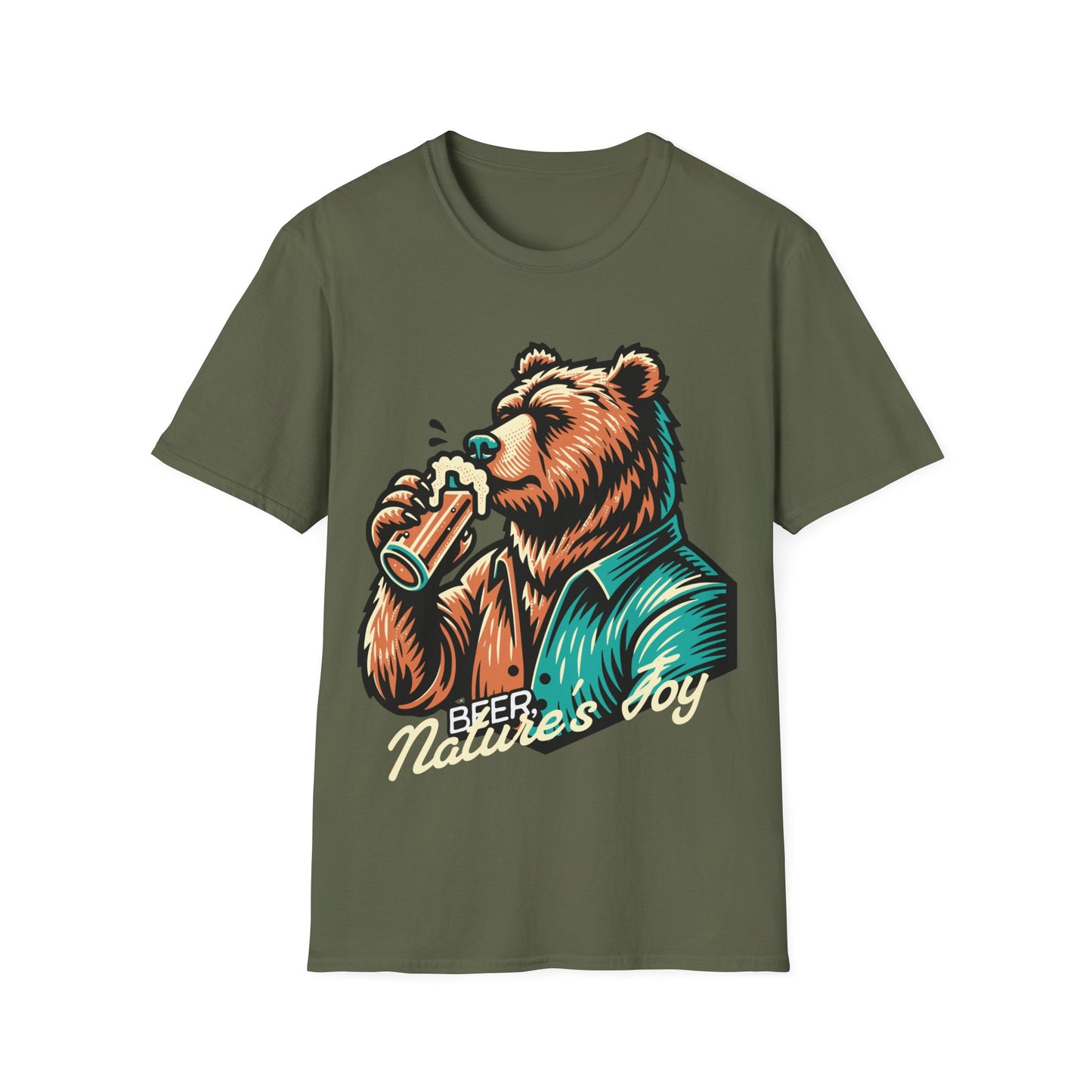 "Vintage Bear Drinking" Beer T-Shirt – Nature's Joy Tee for Beer Lovers