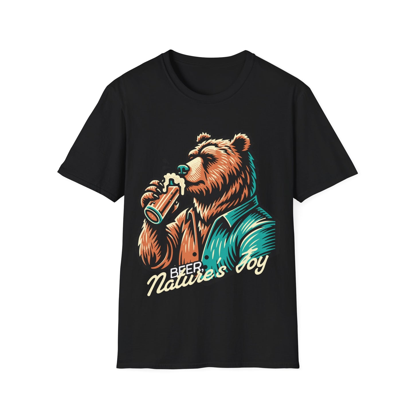 "Vintage Bear Drinking" Beer T-Shirt – Nature's Joy Tee for Beer Lovers