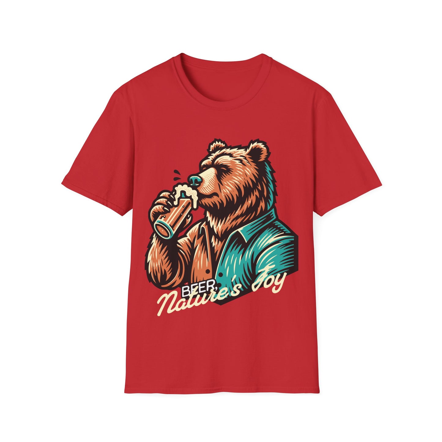 "Vintage Bear Drinking" Beer T-Shirt – Nature's Joy Tee for Beer Lovers