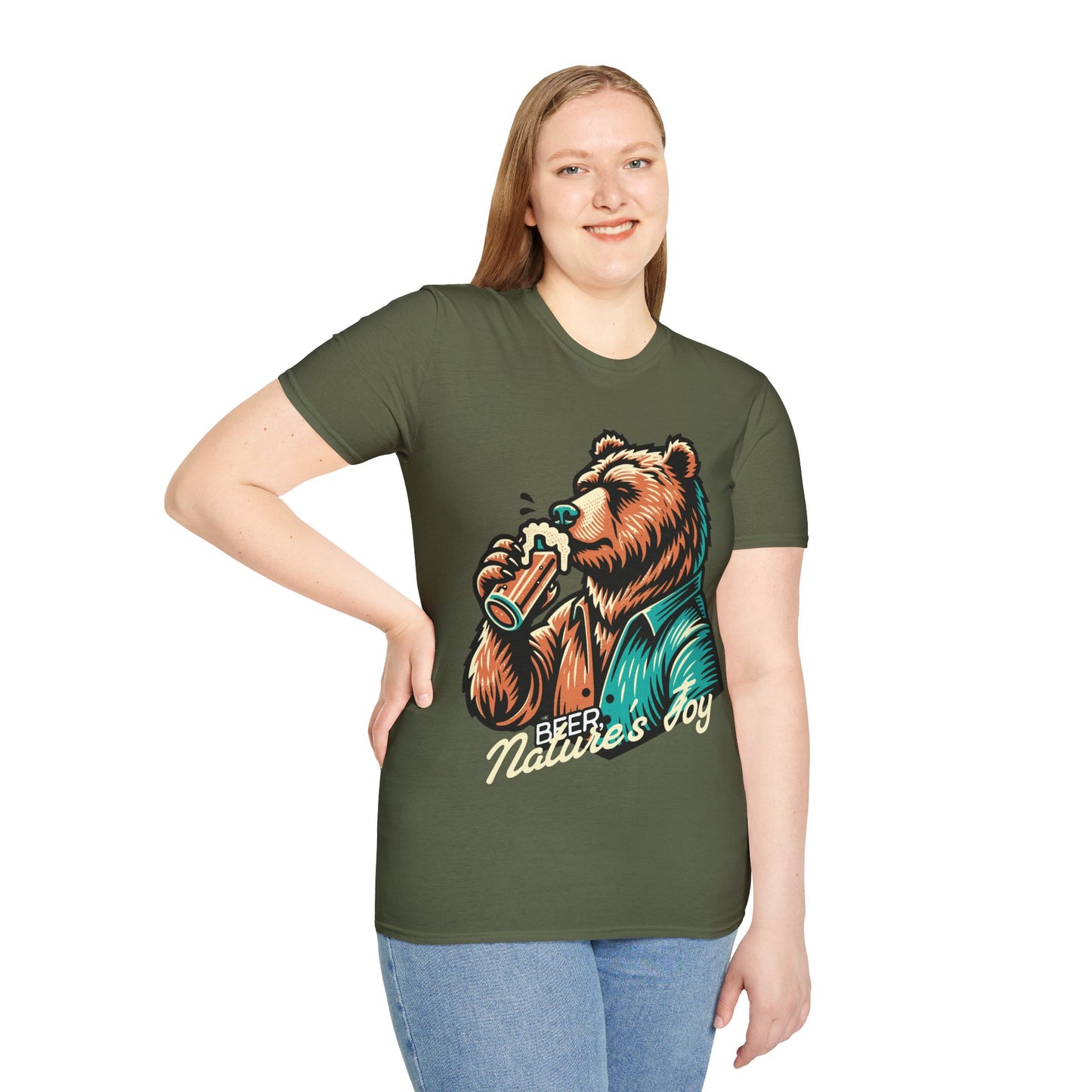 "Vintage Bear Drinking" Beer T-Shirt – Nature's Joy Tee for Beer Lovers