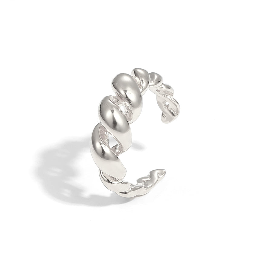 Simple Hollow Out Twisted Rope 925 Sterling Silver Adjustable Ring