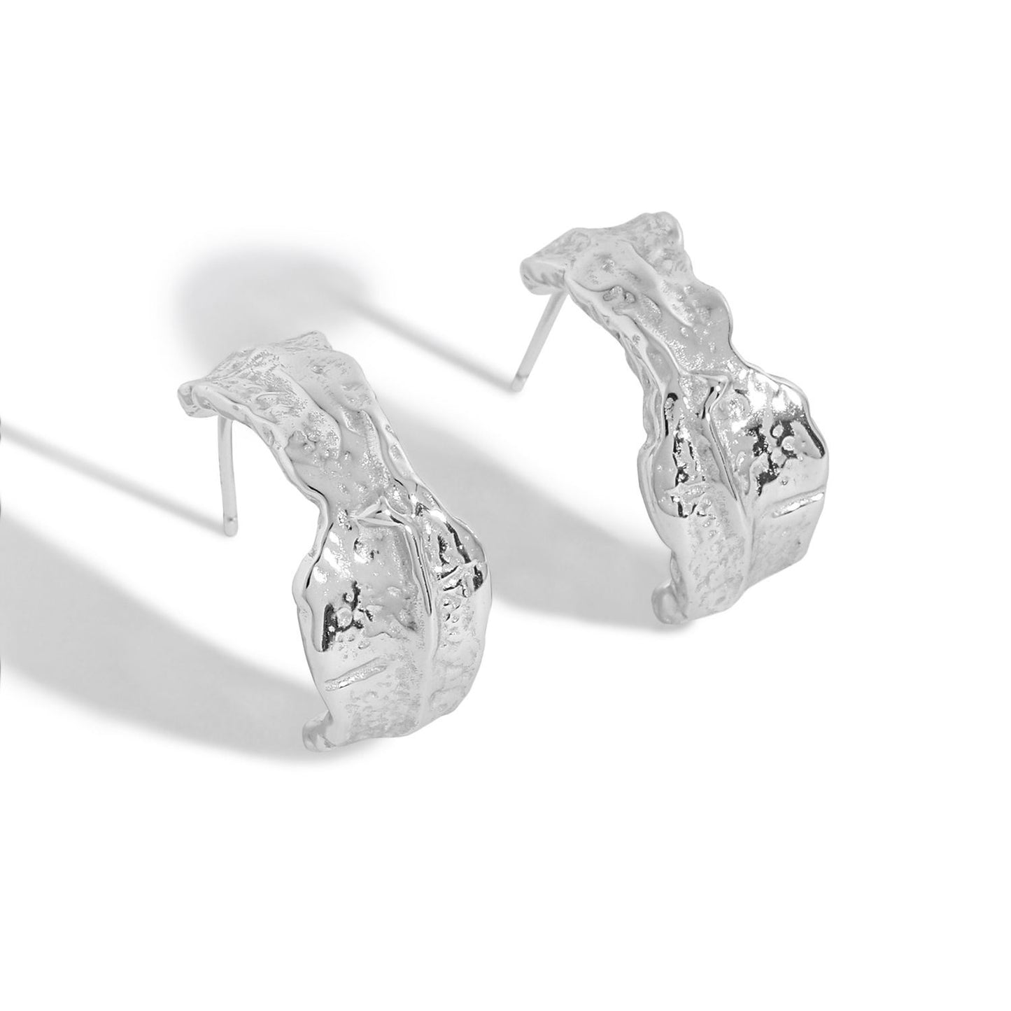 Irregular Tinfoil C Shape 925 Sterling Silver Stud Earrings