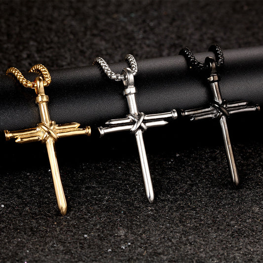 Steel Gold Black Color Fashion Men's Iron Nail Cross Pendant Necklace Stainless Steel Jewelry Gift