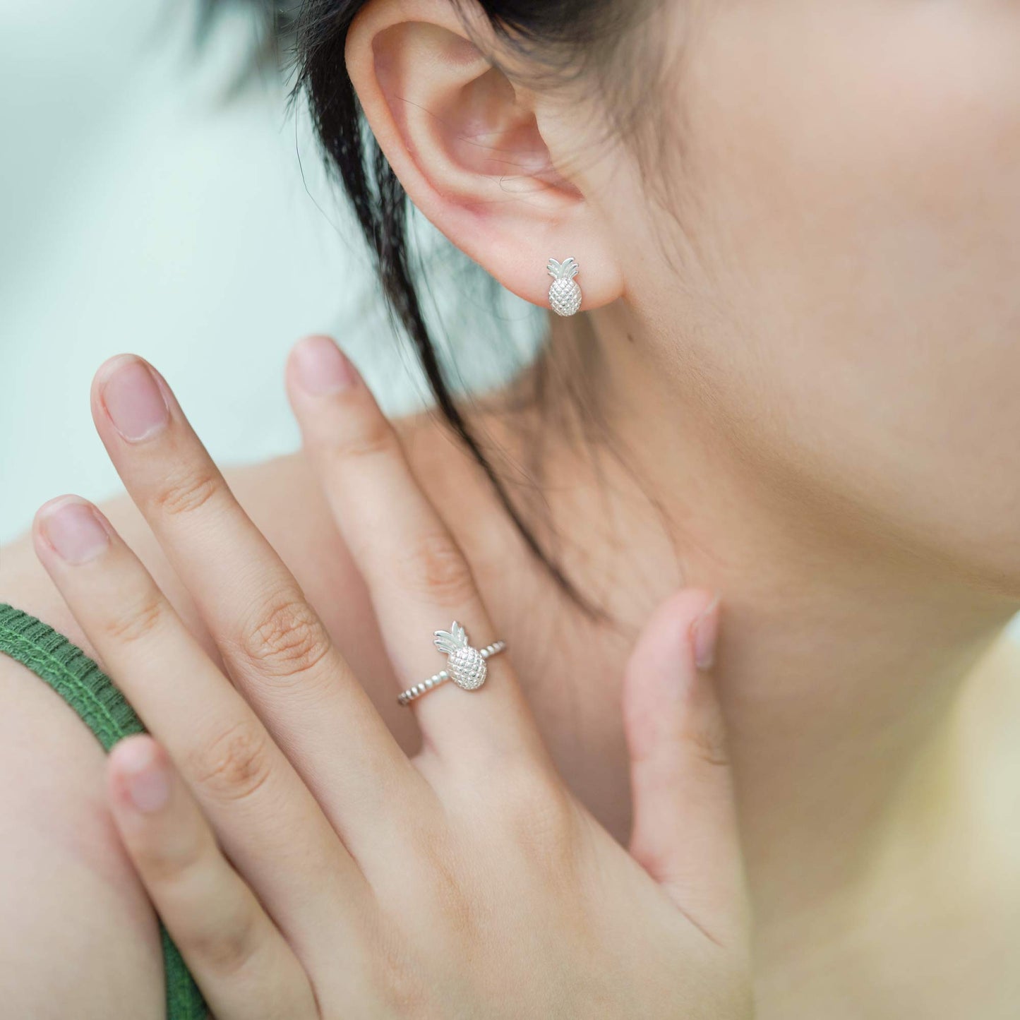 Cute Pineapple Fruit 925 Sterling Silver Stud Earrings